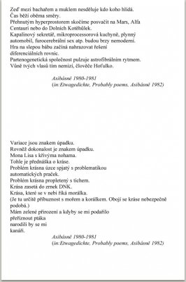 Asibásně Etwagedichte Probable poems, německý překlad M. Spielmann  anglický Paul Wilson Copyright M. Knížák, 1982