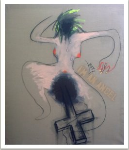 Bez názvu, 2011,  akryl a uhel na plátně, 190x190 cm