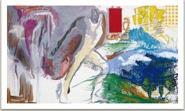 Krajina s hrdinou, 1992-3 akryl uhel a umělá hmota na plátně, 175x300cm