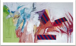 Průnik několika krajin, 1993, akryl, uhel, textil a kov na plátně, 175x300cm