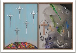 Z cyklu Svaté obrázky, 2020, komb. technika na dřevotřísce), 75x110 cm