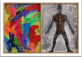 Z cyklu Svaté obrázky, 2020, komb. technika na dřevotřísce), 75x110 cm